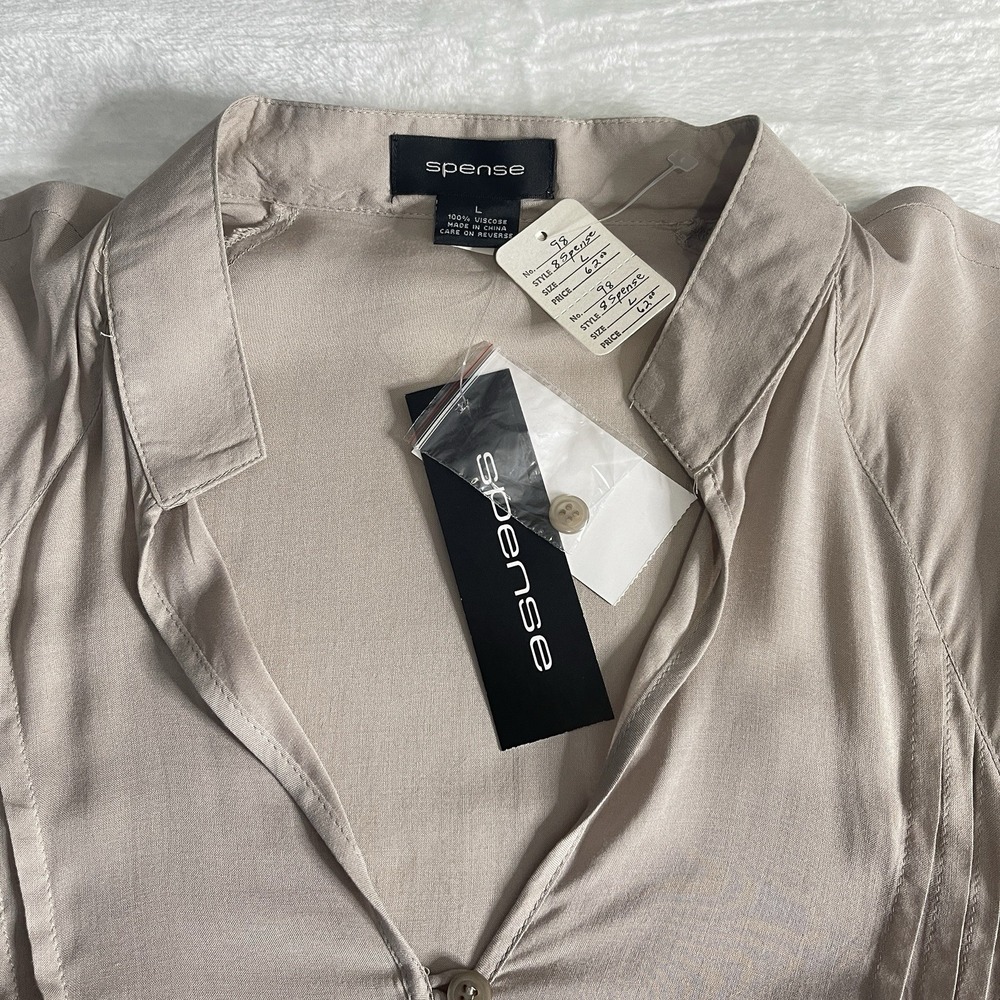 Spense Beige Large Top Front Pockets Button Sleeve Pleated Airy NWT 100% Viscose - Picture 6 of 12